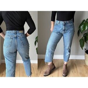vtg 90s cut off denim light wash straight jeans LL Bean size 12 medium high rise